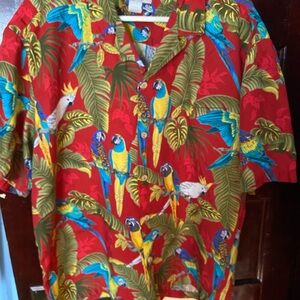 Tropical Parrot Print Hawaiian Shirt - Red